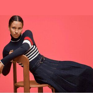 Free Assembly | Stitch Pleated Denim Maxi Skirt, Indigo Rinse